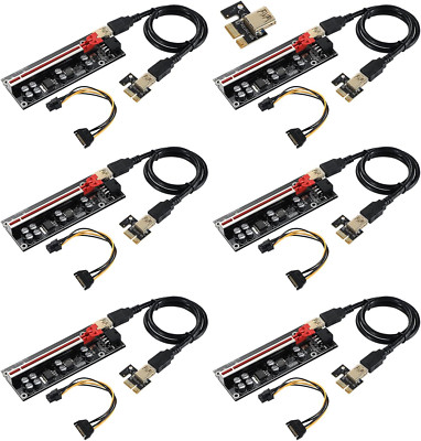 6PACK PCI-E 1X to 16X V009S-PLUS Riser Card with 7 PCI-E 1X Plug-In Adapter Card