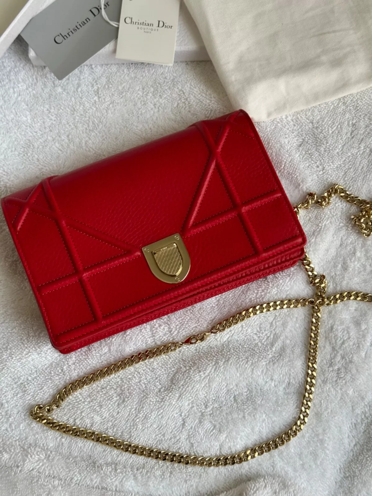 Sac diorama rouge Dior poche veau sac à main portefeuille sur chaîne neuf jamais utilisé