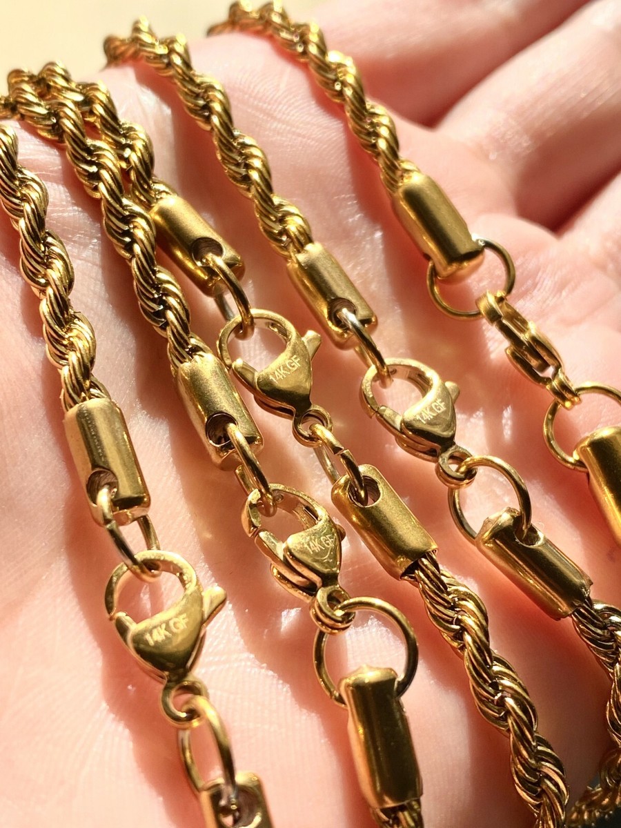 14k Gelbgold Solide 2.5mm Diamantschliff Seil Kette Italienisches