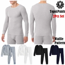 For Mens 100% Cotton Thermal Waffle Knit Long Johns Underwear Top&Pants 2Pcs Set