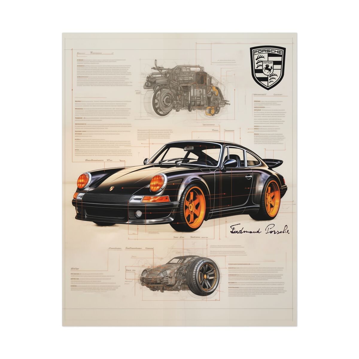 Porsche - GC-811 911T/ボクスター限定版画 直筆サイン額装●作家 平右ヱ門 Porsche - GC-811 911T/ボクスター限定版画 直筆サイン額装