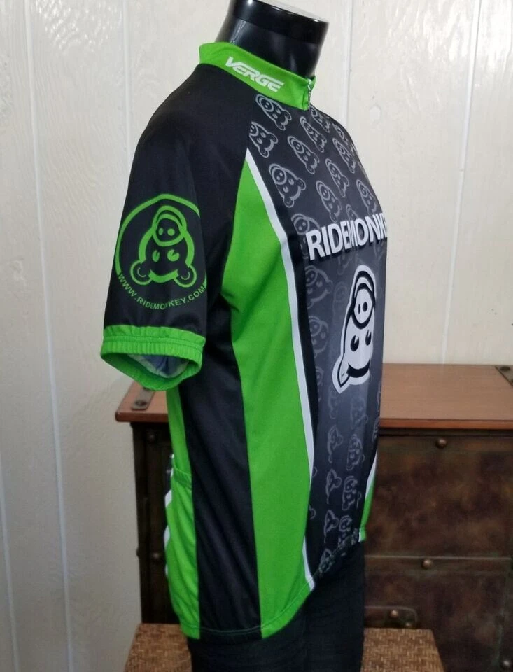 Camiseta deportiva de club VERGE SPORT Ride Monkey Cycling 3/4 cremallera negra verde talla L Foto 3 de 4