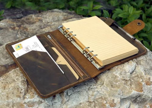 A5 loose leaf Write notes Notebook sketchbook Diary Notepad leather brown Q339 - Picture 3 of 4