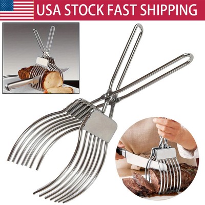 Stainless Steel Roast Beef Cutting Tongs Meat Bread Slicing Tong Onion Tomato