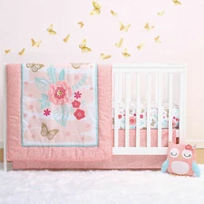 LITTLE HAVEN Aflutter 4-Piece Flowers Butterfly Baby Girl Crib Bedding PINK NEW
