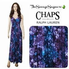 Chaps By Ralph Lauren Tie Dye Maxi Dress Dark Blue Purple Boho Hippie Festival M