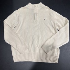 Tommy Hilfiger Boys Ivory Sweater Size S 8/10 Quarter Zip Pullover 100 Cotton