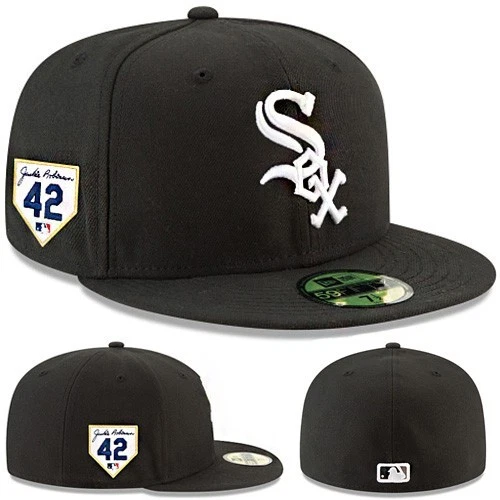 New Era Chicago White Sox Black Fitted Hat MLB Jackie Robinson 42 Patch Cap