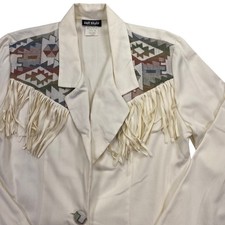 Hot Stuff Western Blazer Womens Large Cream Fringe Southwestern Tapestry USA