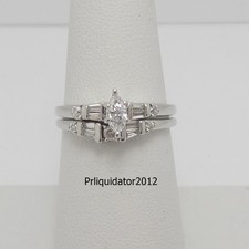 1/2CT Natural Marquise Diamond Engagement Wedding Bridal Ring Set 14K White Gold