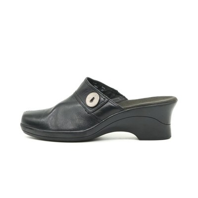 Clarks Damen Clogs EU 39,5 Schwarz Leder Knopfakzent