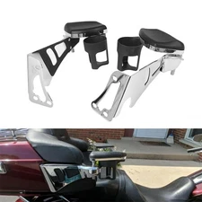 Chrome Rear Passenger Arm Rest w/Drink Holder for Harley Touring Tri Glide 2014