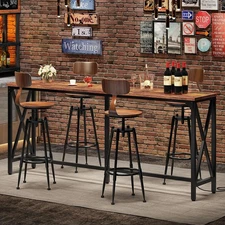 70.9'' Bar Table, Kitchen Dining Table with Power Outlet and Footrest, Indust...