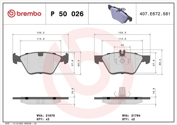 Brembo Bremsbelagsatz, Scheibenbremse Vorderachse U.A. FüR Chrysler-image