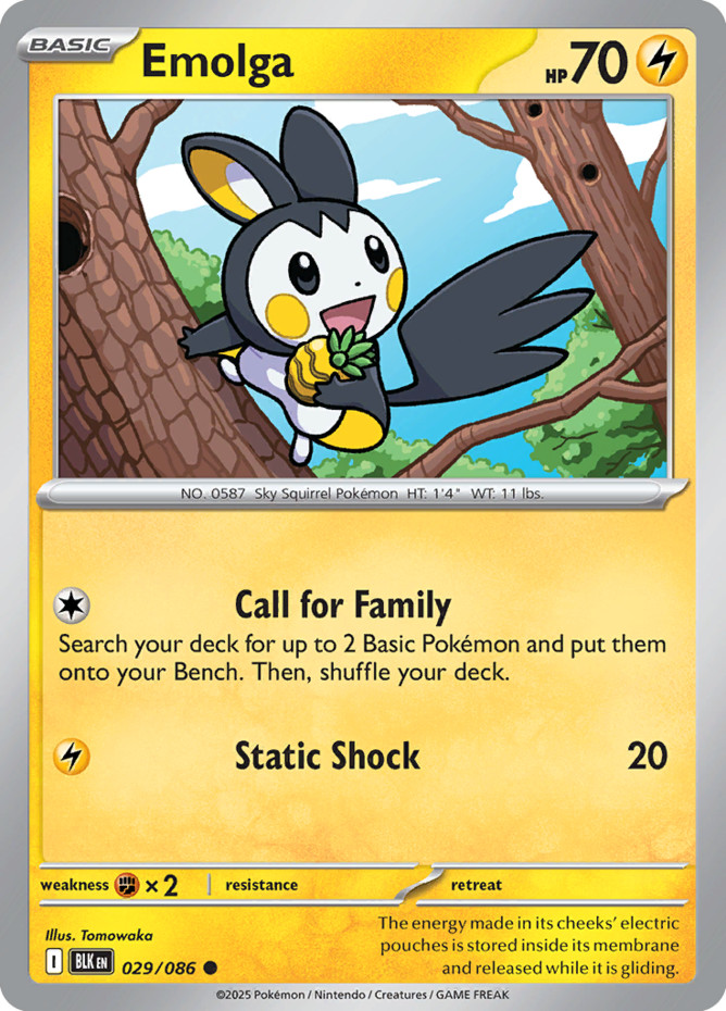 Pokemon Emolga - 029/086 - Common - Reverse Holo NM-Mint PKMN SV Black Bolt