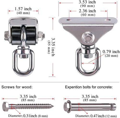 Silent Heavy Duty Swing Hangers - 2 Pack Stainless Steel 360° Swivel Hooks wi... - Bild 4 von 8