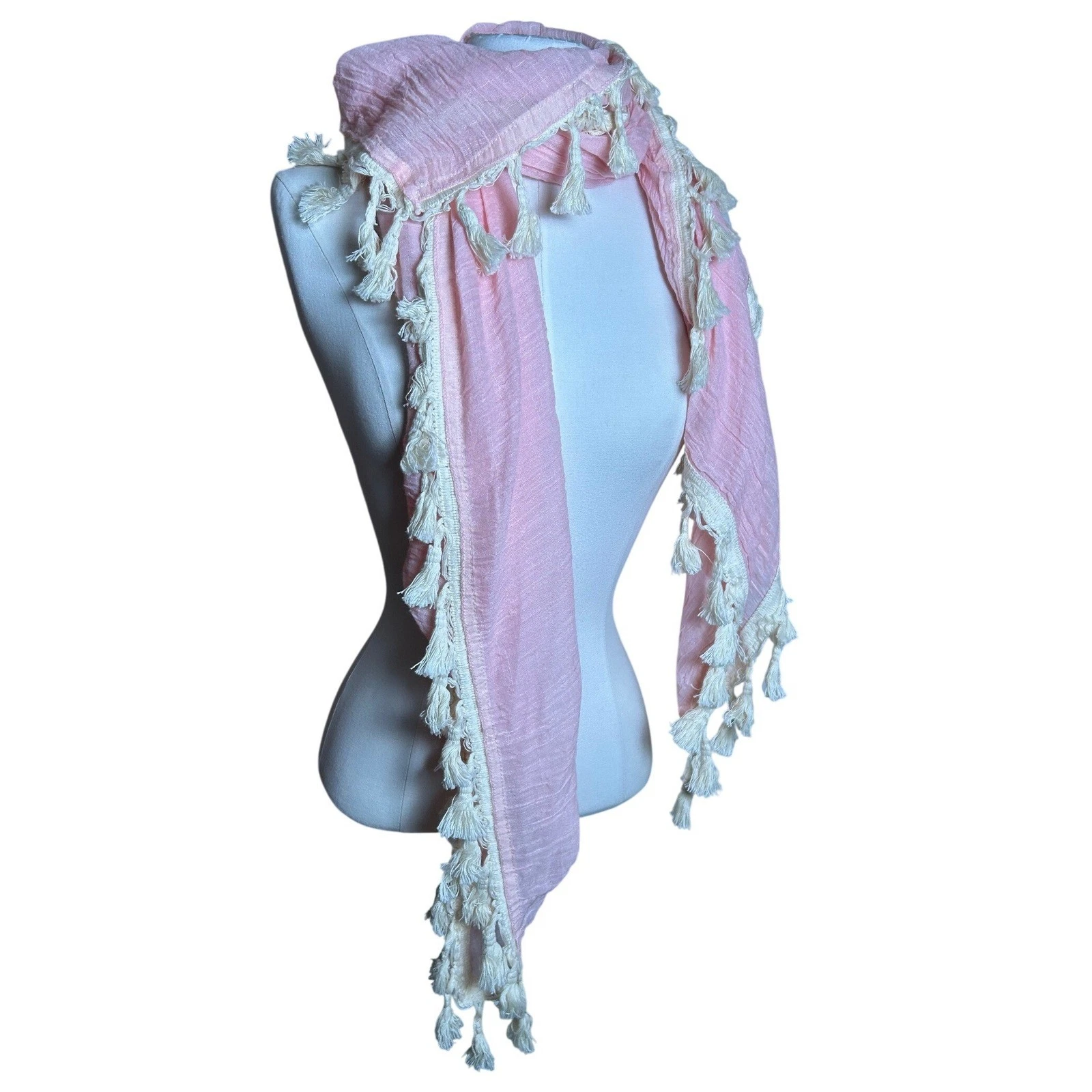 Pink Crinkle Gauze Scarf Tassel Fringe Boho Festival Beach Oversized Chic Summer