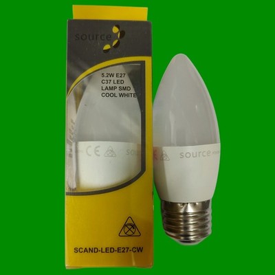2x 5,2W LED (=40W) Kerze Glühbirnen ES E27 Edison Schraube 6500K Tageslicht weiß