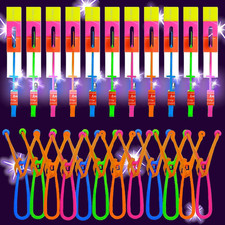 50 Pcs Slingshot for Kids, 25 Slingshot 25 Glow Helicopter, Glow in the Dark Ou
