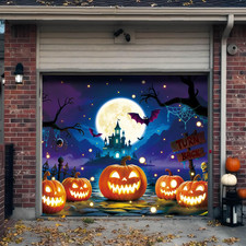 Halloween Garage Door Cover Decor, 7X8Ft Outdoor Party Backdrop