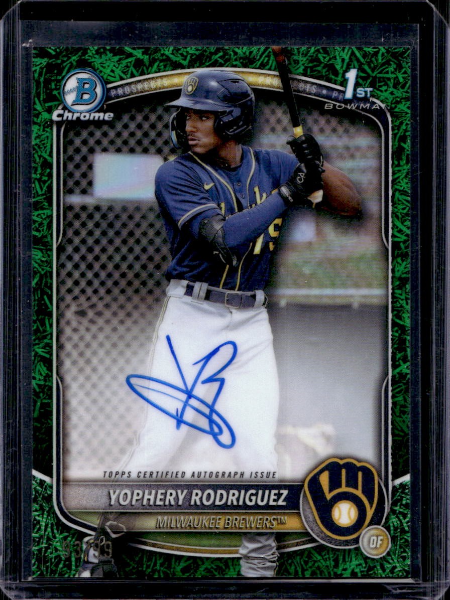 Yophery Rodriguez 2025 Bowman Chrome 1st Prospect Auto #CPA-YR Green Grass /99