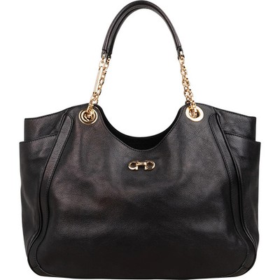 Salvatore Ferragamo Black Leather Gancini Melike Tote Shoulder Bag Tasche