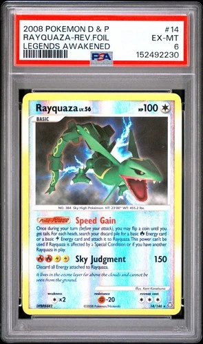 2008 POKEMON DIAMOND & PEARL LEGENDS AWAKENED #14 RAYQUAZA-REVERSE FOIL PSA 6