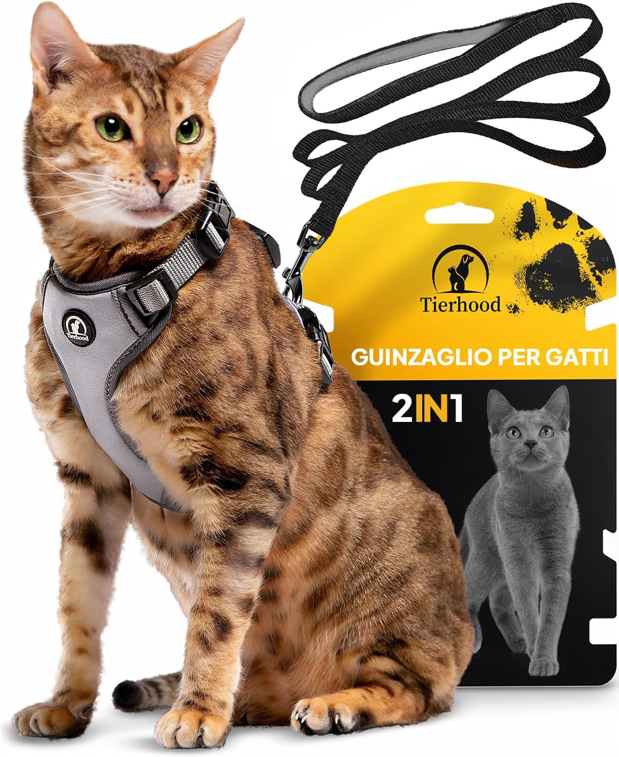 Pettorina per Gatti Grigio Taglia S con Guinzaglio - Sicura e Morbida