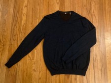 CALVIN KLEIN Men's Navy Blue 100 Extra Fine Merino Wool VNeck Sweater  Sz M
