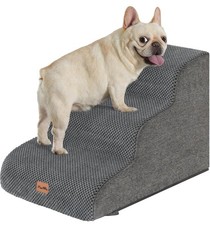 Made4Pets Dog Stairs Ramp Small Dogs 15.7 H 3-Step Bed Couch 35D Foam Grey