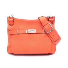 HERMES Gypsière 31 Coral Orange Shoulder Bag Taurillon Clemence Silver #RC625