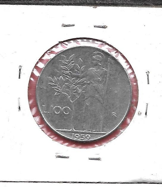 ITALY ITALIAN KM96.1 1959 VF-VERY FINE-NICE OLD CIRCULATED LARGE 100 LIRE COIN