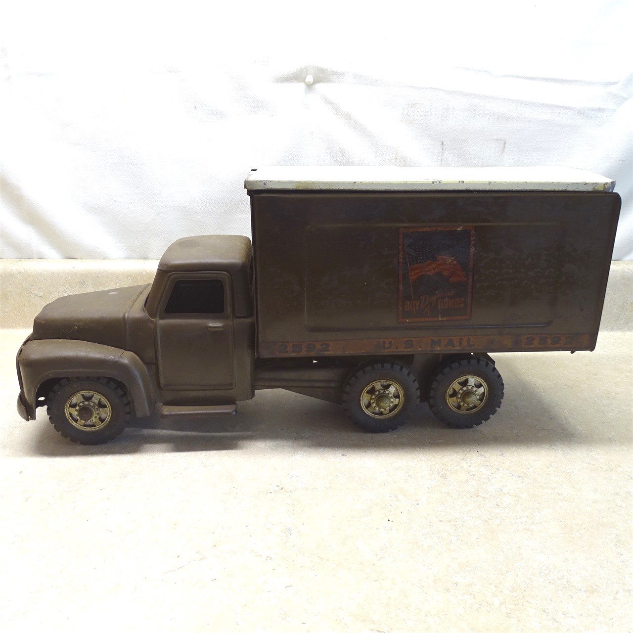 Vintage Buddy L U.S. Mail Delivery Box Truck, Pressed Steel, Defense Bonds 2592