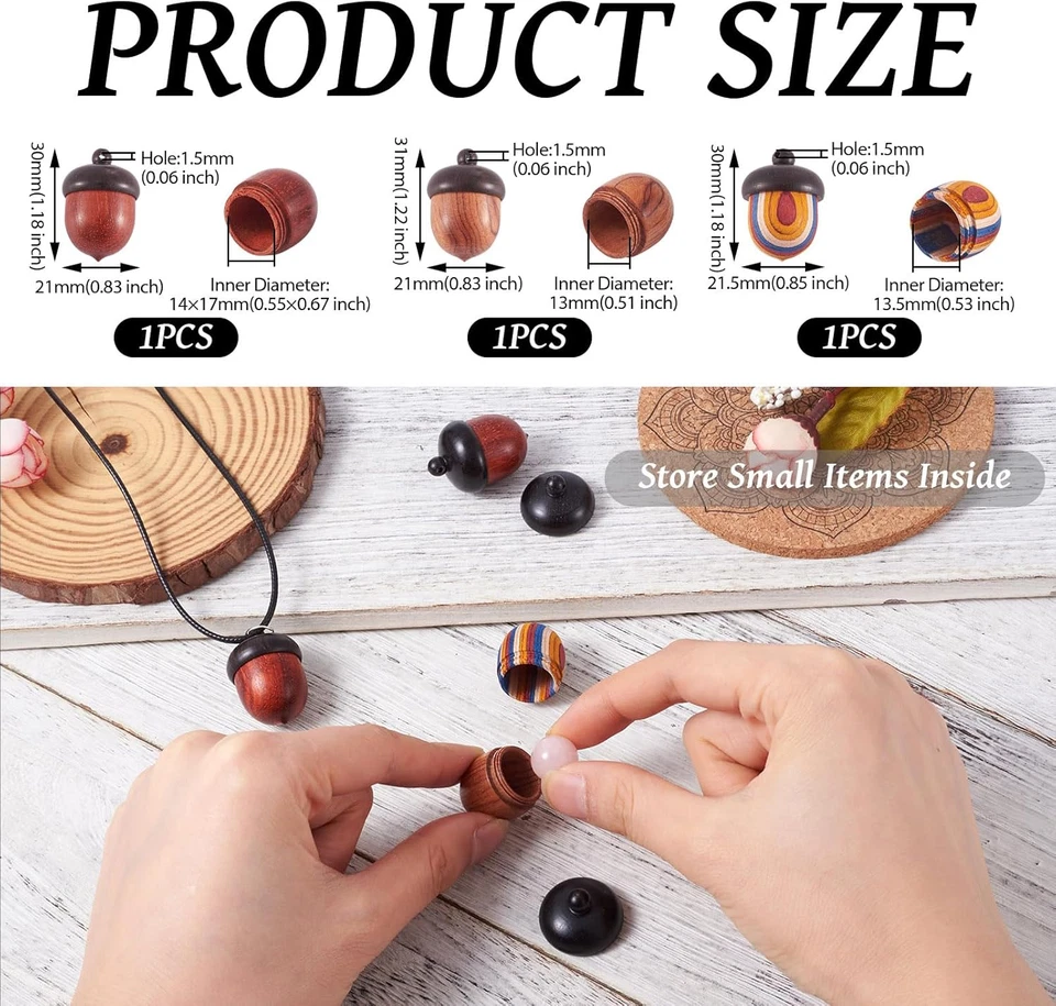 3 peças pingente de caixa de porca de bolota de madeira desconectável amuletos de bolota fofos pendurar porca - Imagem 2 de 4