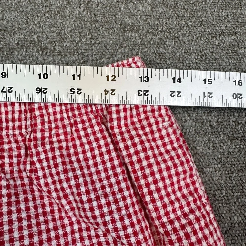 Pantalones capri vintage rojos y blancos con bordado floral de guinga para mujer pequeños pequeños Foto 3 de 4