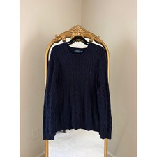 Polo Ralph Lauren Men  s Blue Cable Knit Pullover 100 Cotton Sweater