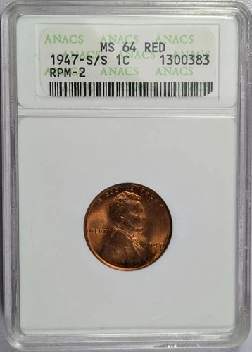 1947 S/S Lincoln, Wheat Ears Reverse ANACS MS-64 RED RPM-2