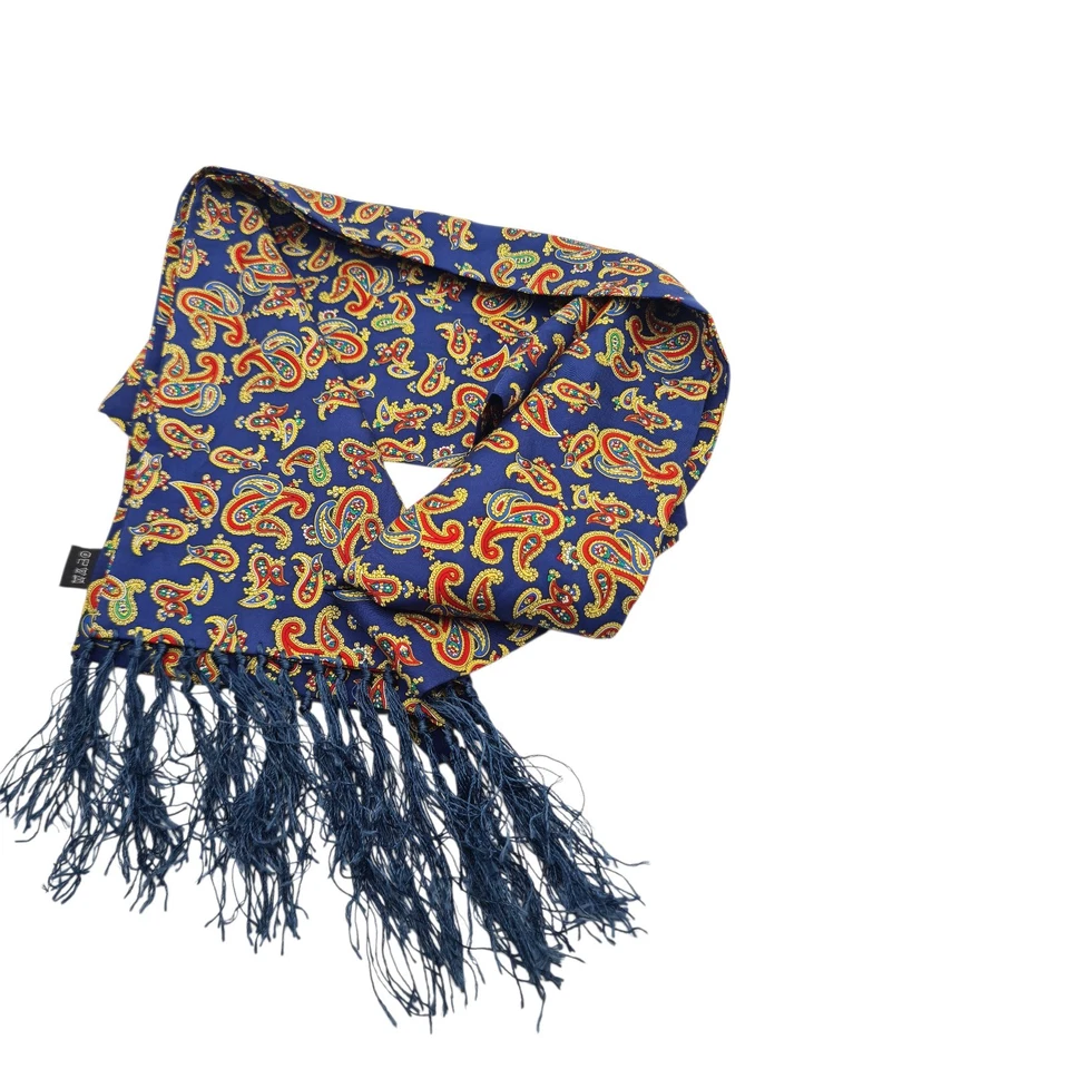 Silk Scarf 1960s Paisley Scarf Vintage Retro Mens Fringe Ascot Cravat A1 - Image 3 of 3