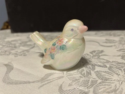 Fenton Hand-Painted, Iridescent White Bird Figurine