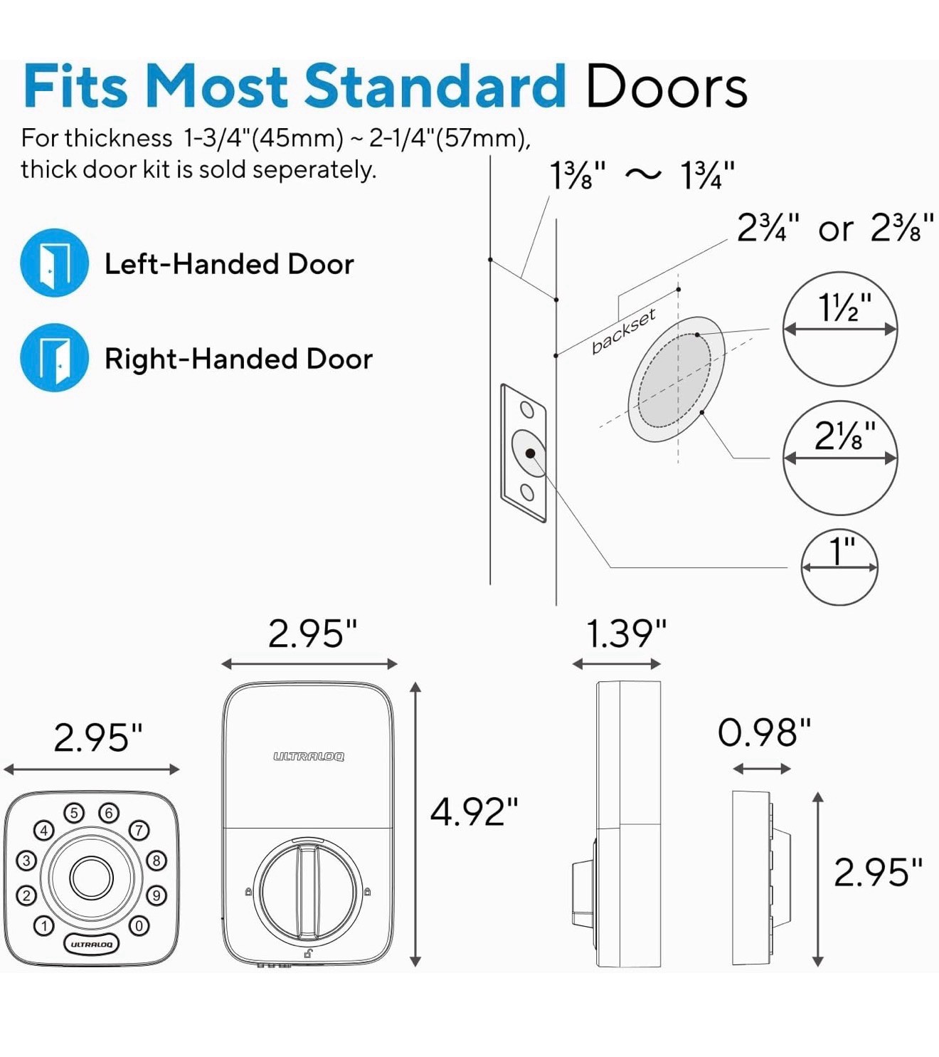 ULTRALOQ Smart Lock U-Bolt Pro, 7-in-1 Fingerprint Keyless Entry Door Lock-NEW 