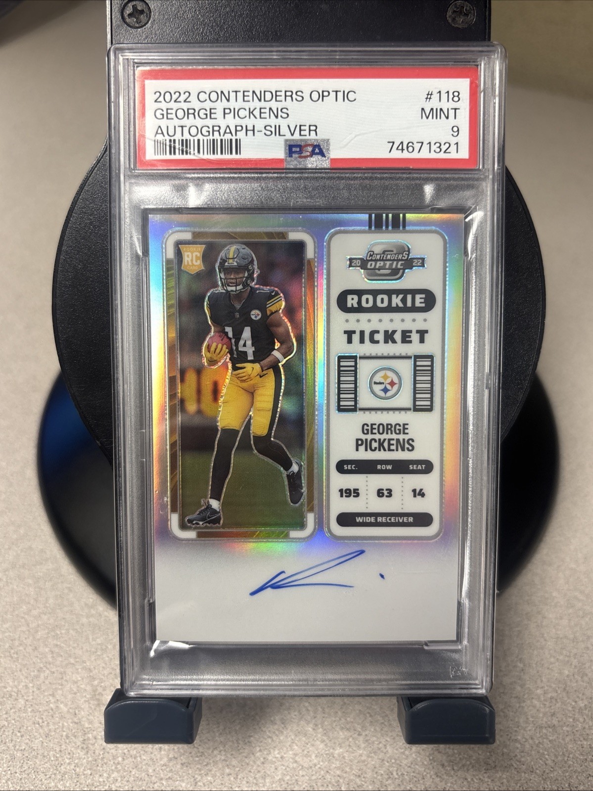 2022 Panini Rookie Ticket Autographs George Pickens #118 Silver Prizm PSA 9 Read