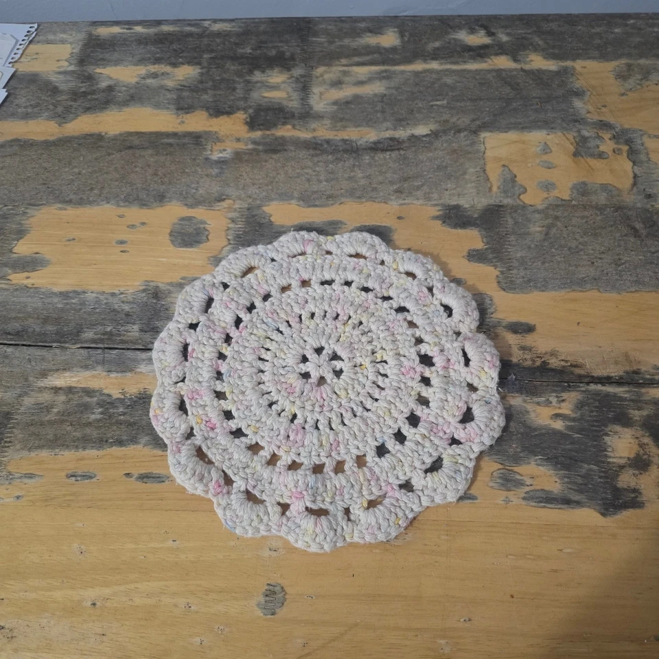 Crochet Drink Coasters Set/7 Round Cream Color - Image 2 of 2