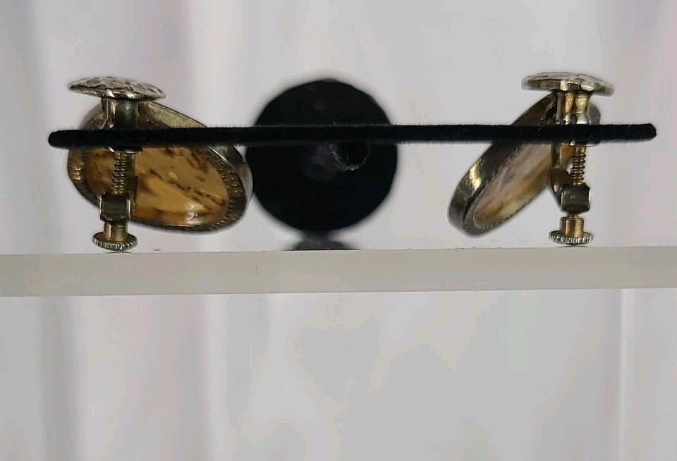 Vintage Yellow Abalone Shell Dangle Screwback Cli… - image 5