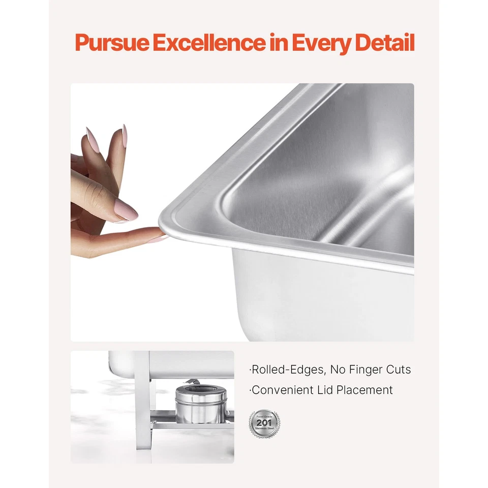 Uimoso Set di Scaldavivande Buffet 7,5 L in Acciaio Inox, Confezione da 2 - Immagine 3 di 4