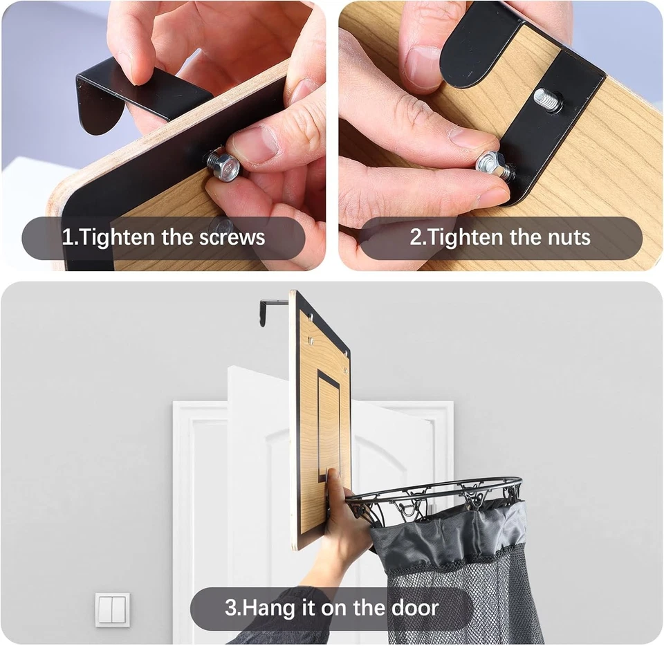 Basketball Hoop Laundry Hamper Over Door | Hanging Laundry Basket w/ Zipper | Ki - Image 3 of 4