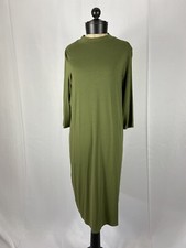 Eileen Fisher Size Large Midi Green 3/4 Sleeve Midi Tea Shirt Dress