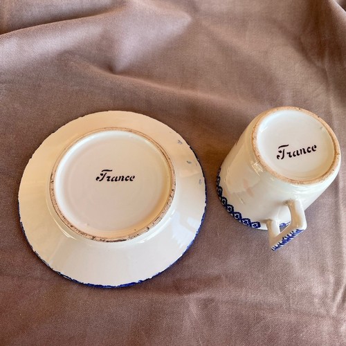 Vintage France Faience Pottery Cup Saucer French Country Spongewear - Picture 4 of 4