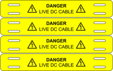 Cable Identification Tag Marker Label - Danger - Live DC Cable - 4 Per Card