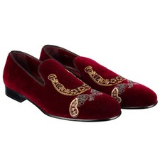 Dolce & Gabbana Pistols Horseshoe Embroidery Velvet Loafers Shoe Milano Red