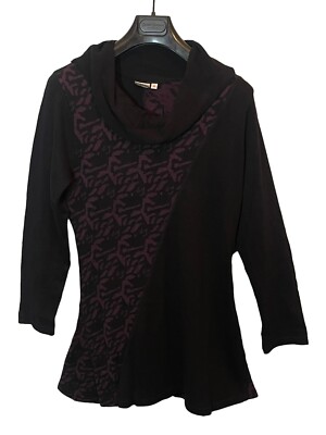 Parsley & Sage Size M Tunic Sweater Cowl-Neck L/S Black Purple Panels Soft NWOT 